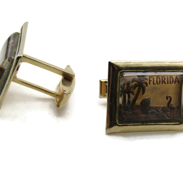 Floride Lettered Beach Scene Cuff Links Bijoux pour hommes Ton d’or