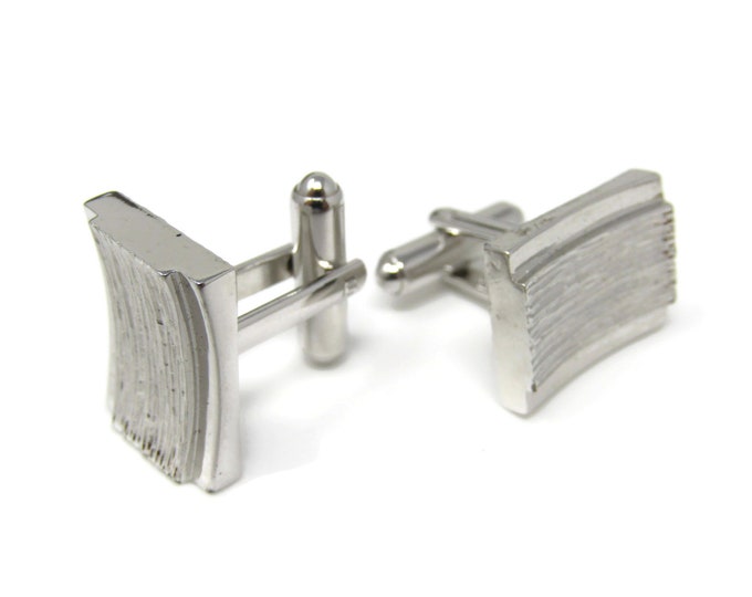 Wood Texture Curved Modernist Cufflinks for Men: Vintage Silver Tone - Stand Out from the Crowd with Class