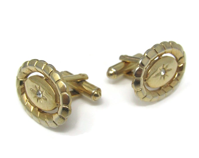 Vintage Cufflinks for Men: Clear Jewel Star Center Gold Tone