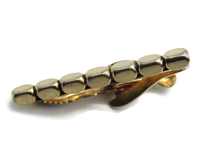 Vintage Tie Clip Tie Bar Gold Tone Smooth Beaded Pattern Classic Men's Jewelry