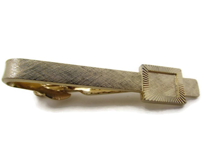 Vintage Tie Clip Tie Bar: Textured Gold Tone Square Accent Design