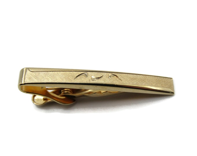 Beveled Edge Textured Etched Designs Gold Tone Tie Bar Tie Clip Men's Jewelry