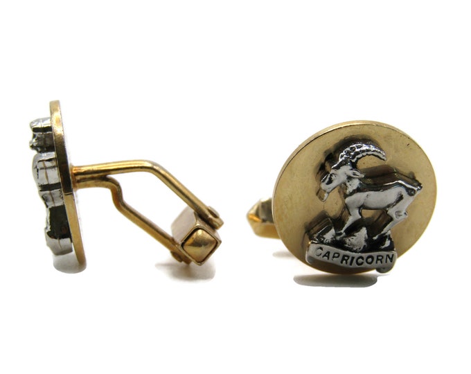 Capricorn Goat Cuff Links Men's Jewelry Silver And Gold Tone