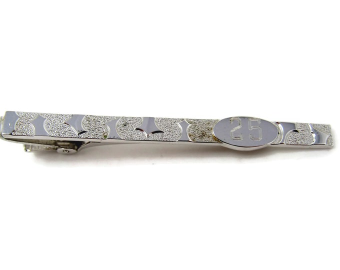 Vintage Tie Bar Clip: 25 Number Etch Modernist Body Design Silver Tone