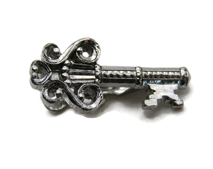 Skeleton Key Tie Clip Modernist Tie Bar Men's Jewelry Silver Tone