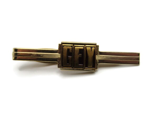 Vintage Gold Tone Tie Clip: GEY Initials Monogram… - image 1