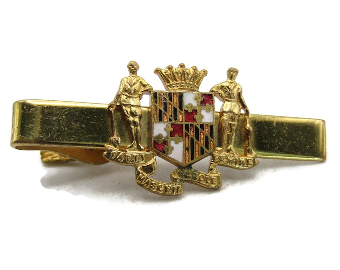 Fatti Naschi Parole Fenine Lettered & Crest Tie Bar Tie Clip Gold Tone Men's Jewelry
