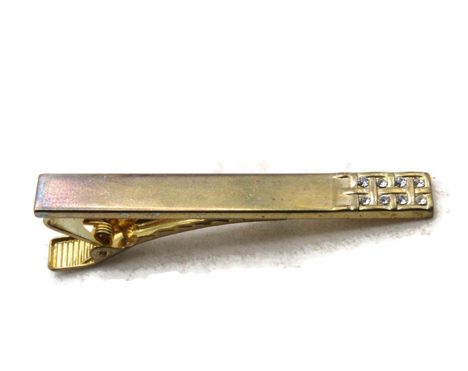 Rhinestone Inlay Edge Tie Clip Modernist Tie Bar Men's Jewelry Gold Tone