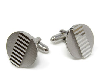Circle Retro Middle Cufflinks Silver Tone Vintage Men's Jewelry Beautiful Design