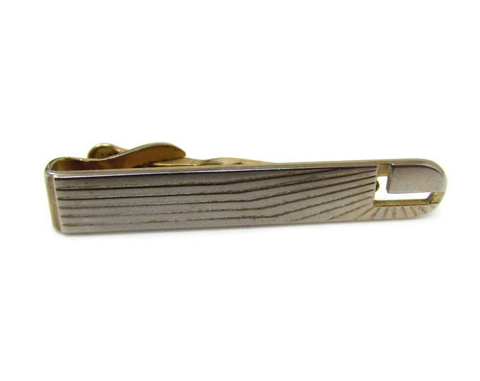 Vintage Tie Bar Clip: Modernist Open Tip Design Ridged Body