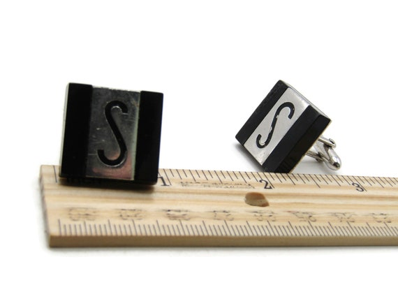 S Letter Initial Monogram Square Cuff Links Men's… - image 4