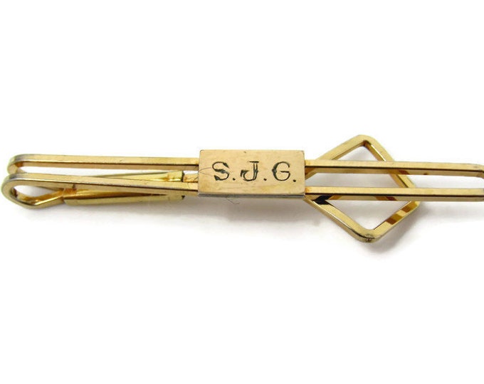 SJG Tie Clip Vintage Tie Bar: Initials Letter SJG Gold Tone High Quality Krementz