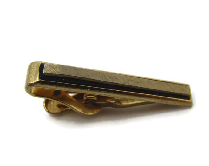 Textured Center Tie Clip Vintage Tie Bar: Gold Tone