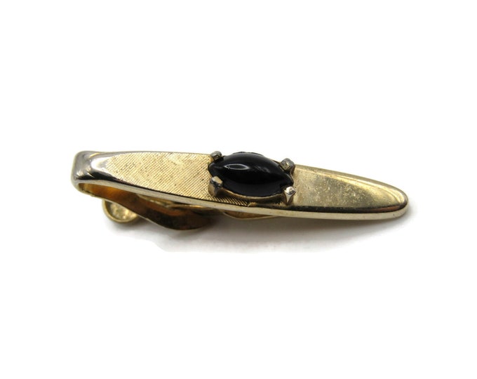 Black Stone Inlay Rounded Shape Tie Clip Modernist Tie Bar Men's Jewelry