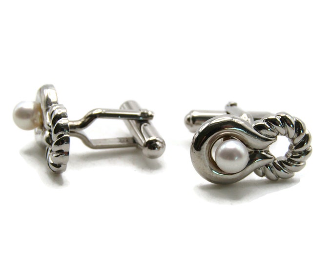 White Stone Figure Eight Shape Cuff Links Men's Jewelry Silver Tone