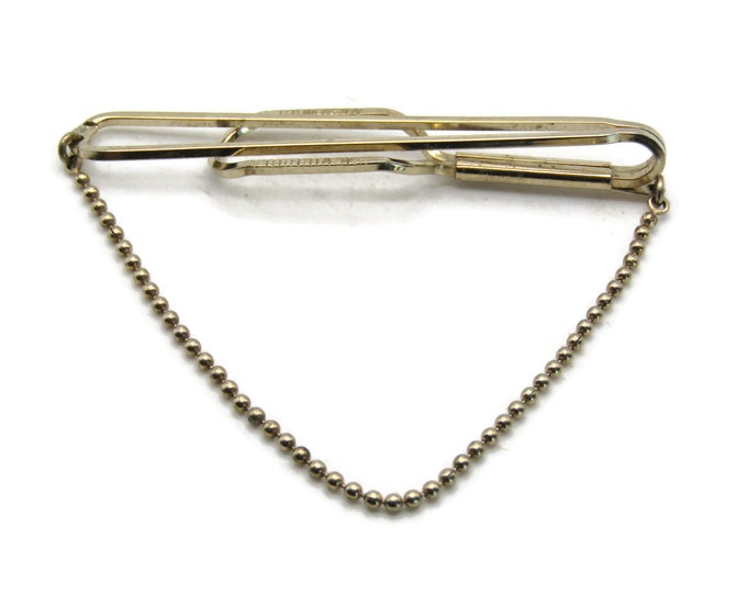 Open Body Tie Bar And Bead Chain Tie Bar Men's Jewelry Gold Tone