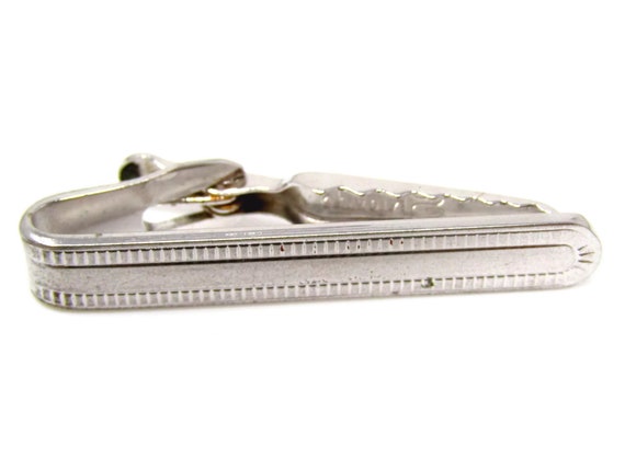 Vintage Tie Clip Tie Bar: Ridged Stripe Border Si… - image 1