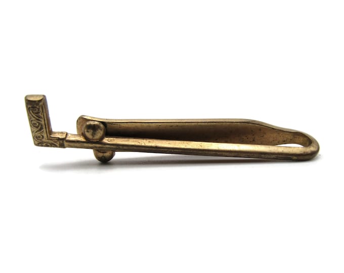 Vintage Golf Club Tie Clip Golfer Gift Gold Tone Tie Bar Men's Jewelry