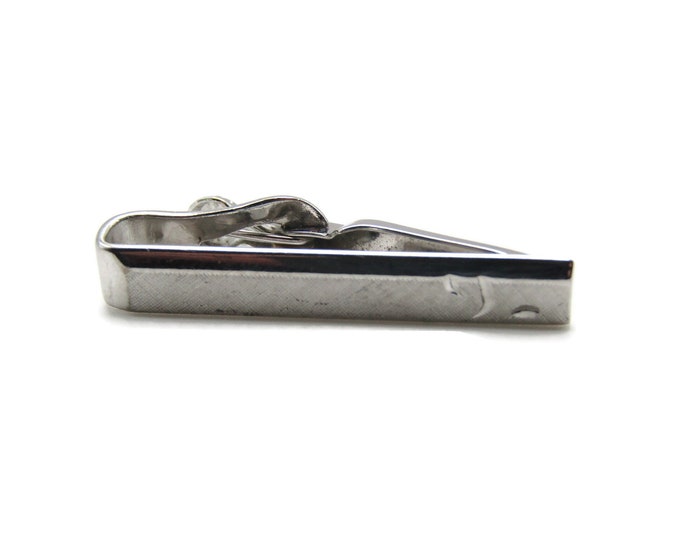 Tapered Edge & Textured Front Silver Tone Tie Bar Tie Clip Men's Jewelry