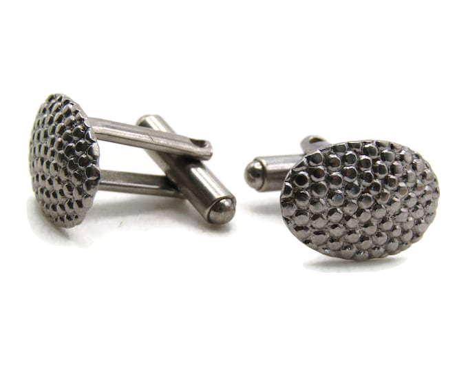 Circle Textured Oval Cuff Links Men's Jewelry Silver Tone