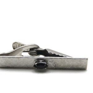 Black Rhinestone Inset Textured Design Silver Tone Tie Clip Tie Bar Men&#39;s Jewelry