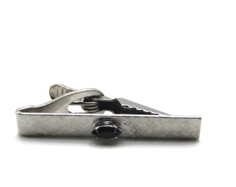 Black Rhinestone Inset Textured Design Silver Tone Tie Clip Tie Bar Men's Jewelry