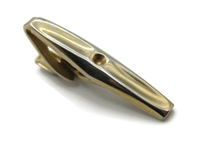 Grooved Gold Tone Modernist Tie Bar Tie Clip Vintage Men's Jewelry