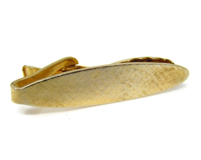 Textured Gold Tone Rounded End Tie Clip Men's Vintage Tie Bar