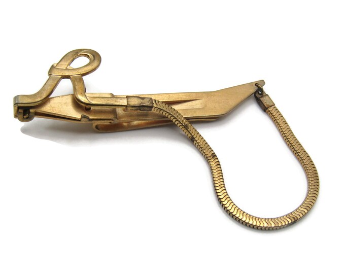 R Letter Monogram Retro Style Tie Clip Gold Tone Tie Bar Men's Jewelry
