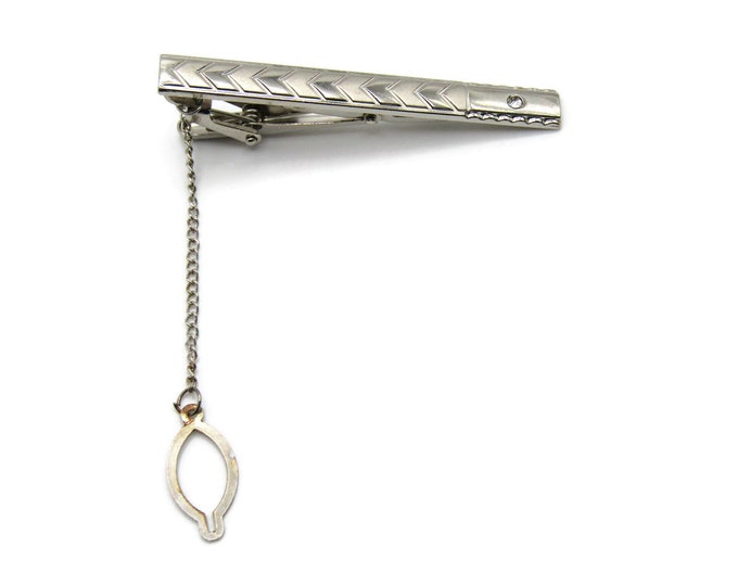 Arrow Pattern Rhinestone Inlay Oval Charm Tie Chain Silver Tone Tie Clip Tie Bar Men's Jewelry