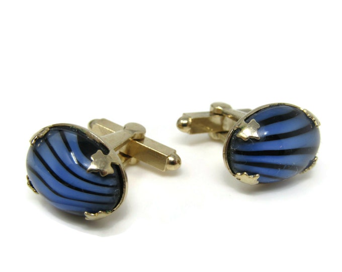 Gorgeous Blue & Black Glass Cufflinks for Men's Vintage Men's Jewelry Nice Design