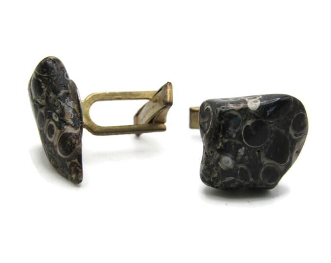 Brown And Grey Stone Cuff Links Men's Jewelry Gold Tone