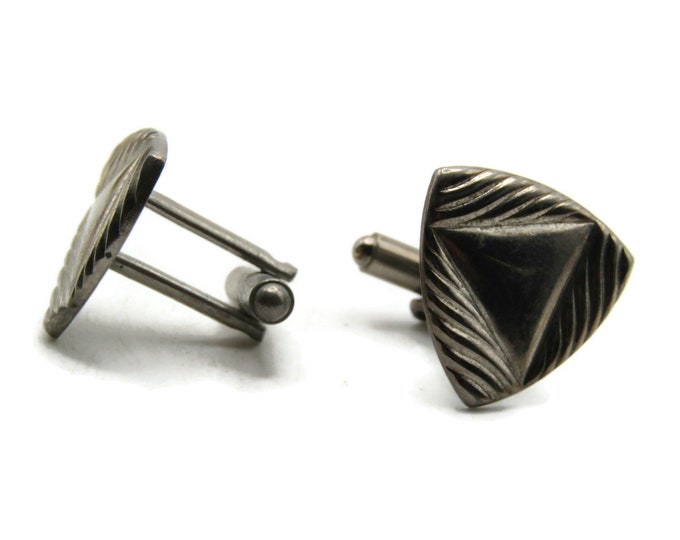 Triangle Cuff Links Decorative Swirl Pattern Men's Jewelry Silver Tone