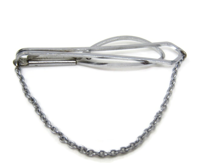 Open Body Chain Tie Clip Bar Silver Tone Vintage Men's Jewelry Nice Design