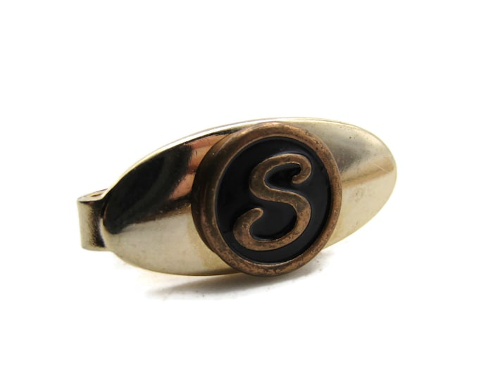 S Letter Initial Monogram Tie Clip Tie Bar Men's Jewelry Gold Tone
