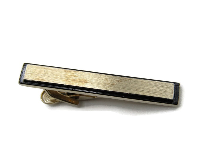 Brushed & Black Outlined Straigh Bar Gold Tone Modernist Tie Bar Tie Clip Men's Jewelry