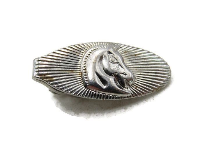 Horse Head & Star Burst Lines Tie Clip Silver Tone Tie Bar Men's Jewelry