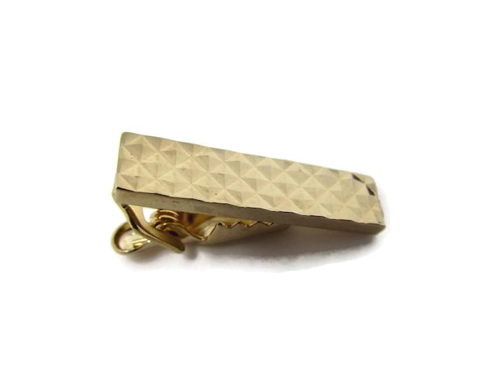 Vintage Tie Clip Tie Bar: Nice Textured Diamond Shapes Pattern Gold Tone