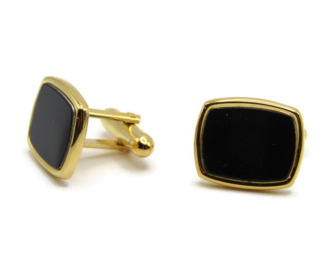 Black Stone Inlay Rounded Edge Gold Tone Cufflinks