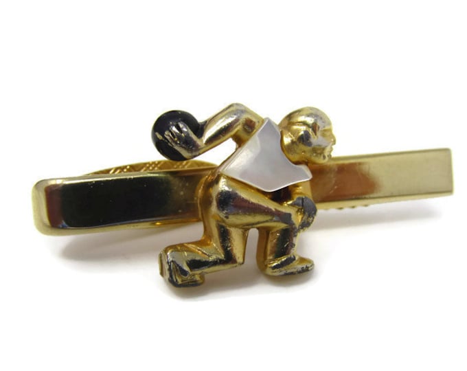 Rare Bowler Design Tie Clip Vintage Tie Bar: Mother of Pearl Shirt