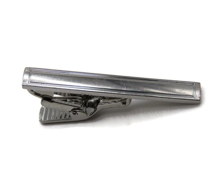 Rectangle Etched Classic Dapper Style Smooth Finish Silver Tone Tie Clip Tie Bar Men's Jewelry