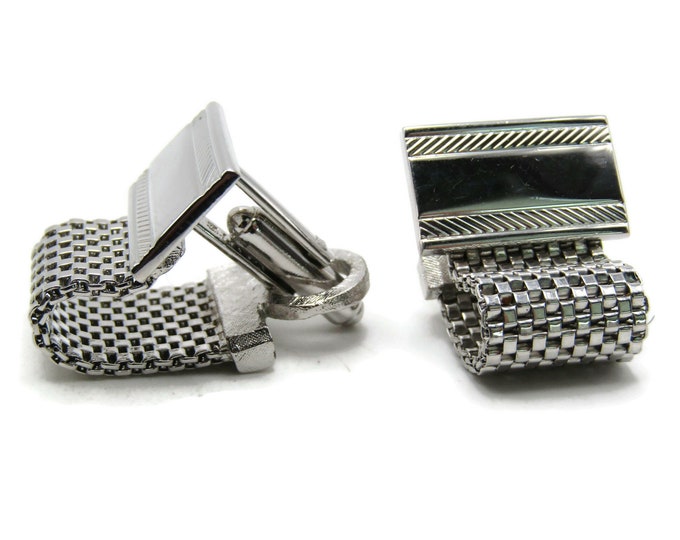 Horizontal Bars And Chain Cuff Links Men's Jewelry Silver Tone