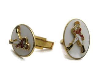 Raised Englishman Figure Cuff Links White Background Gold Tone Men's Jewelry