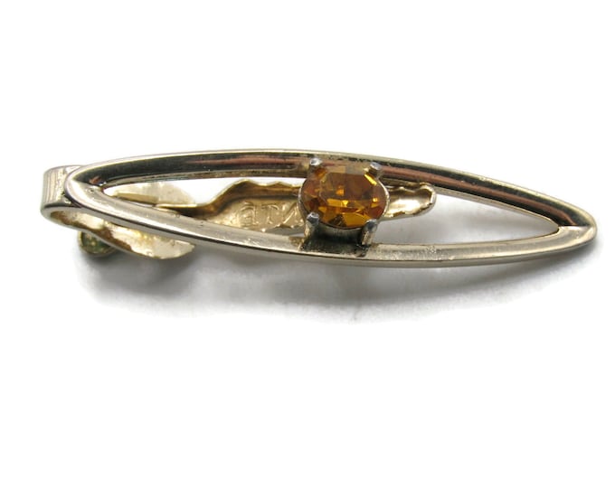 Orange Stone Open Design Oval Tie Bar Tie Clip Men's Jewelry Gold Tone