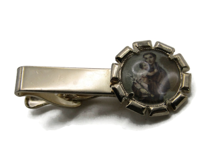 Religious Firgues Round Portrait Tie Clip Tie Bar Men's Jewelry Gold Tone