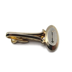 T Initial Monogram Etching Abstract Shape Insignia Gold Tone Tie Bar Tie Clip Men&#39;s Jewelry