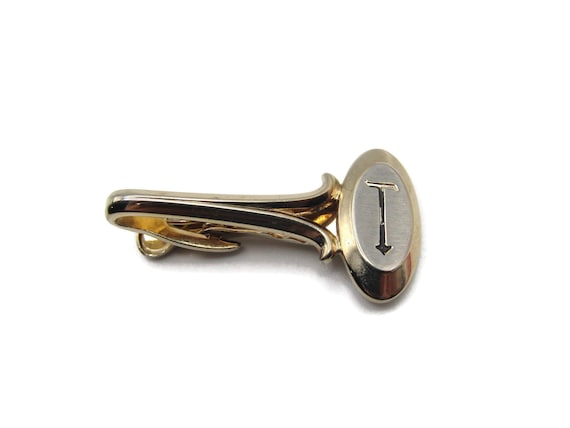 Vintage Gold Tone Tie Clip: Initial T Monogram - image 1