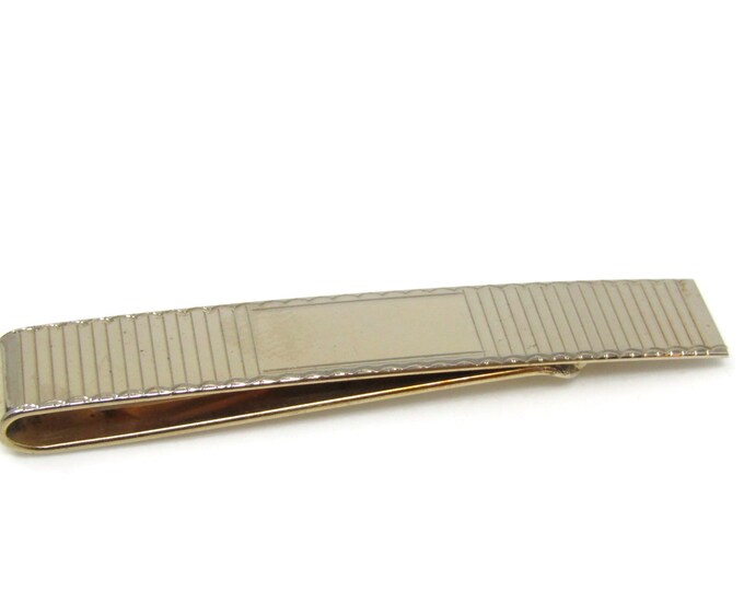 Smooth Center Ridged Tie Clip Bar Gold Tone Vintage Men's Jewelry Nice Design