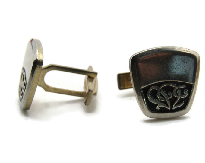 Decorative Motif Cuff Links Men's Jewelry Black And Gold Tone