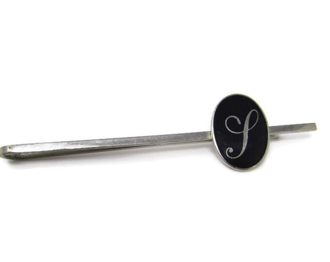 Vintage Tie Bar Tie Clip: Letter I Script Font Skinny Silver Tone Body